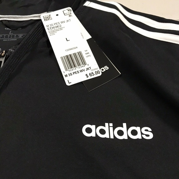 adidas Mens 3-Stripe Woven Full Zip Jacket Size M Black Breathable Fast Drying - Picture 3 of 4